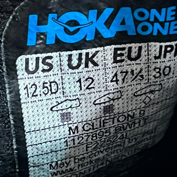 Hoka Clifton 9 Running Shoes. Men’s Size 12.5D Color Black - Picture 9 of 10
